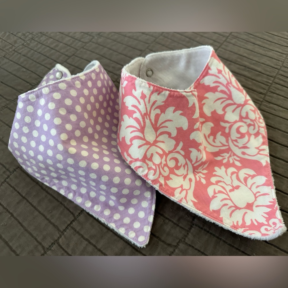 Pink and Purple Baby Bandana Drool Bib Set Handmade